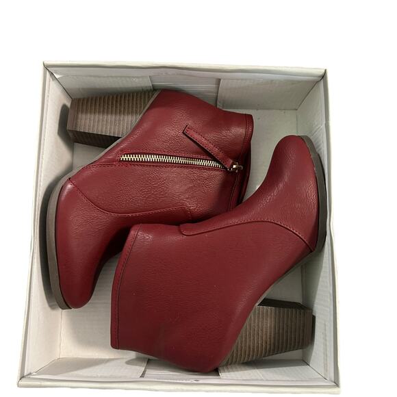 JG Jolie Dark Wine Red Faux Leather Ankle Boots - Size 6.5 New In Box Moto - Picture 1 of 7